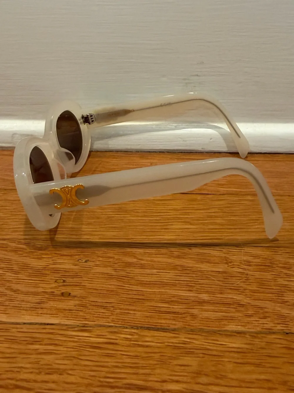 Celine Eyewear Triomphe oval acetate sunglasses, white, 52 mm, gently used